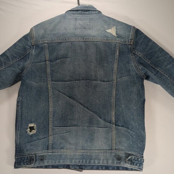 Guess Small Dillon Distressed Ripped Denim Blue Jean Jacket Medium Wash Adult - Picture 3 of 14